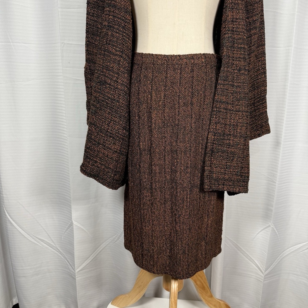 Vintage Designer Zonda Nellis 2 Pc Jacket & Skirt Set Brown Tweed Women's Size S - Picture 3 of 11